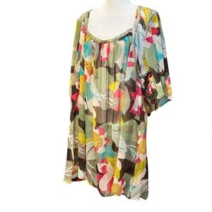 CZ Swim Cover Up Flutter Sleeves Sequins Sheer Abstract New with Tags Plus Sz 3X